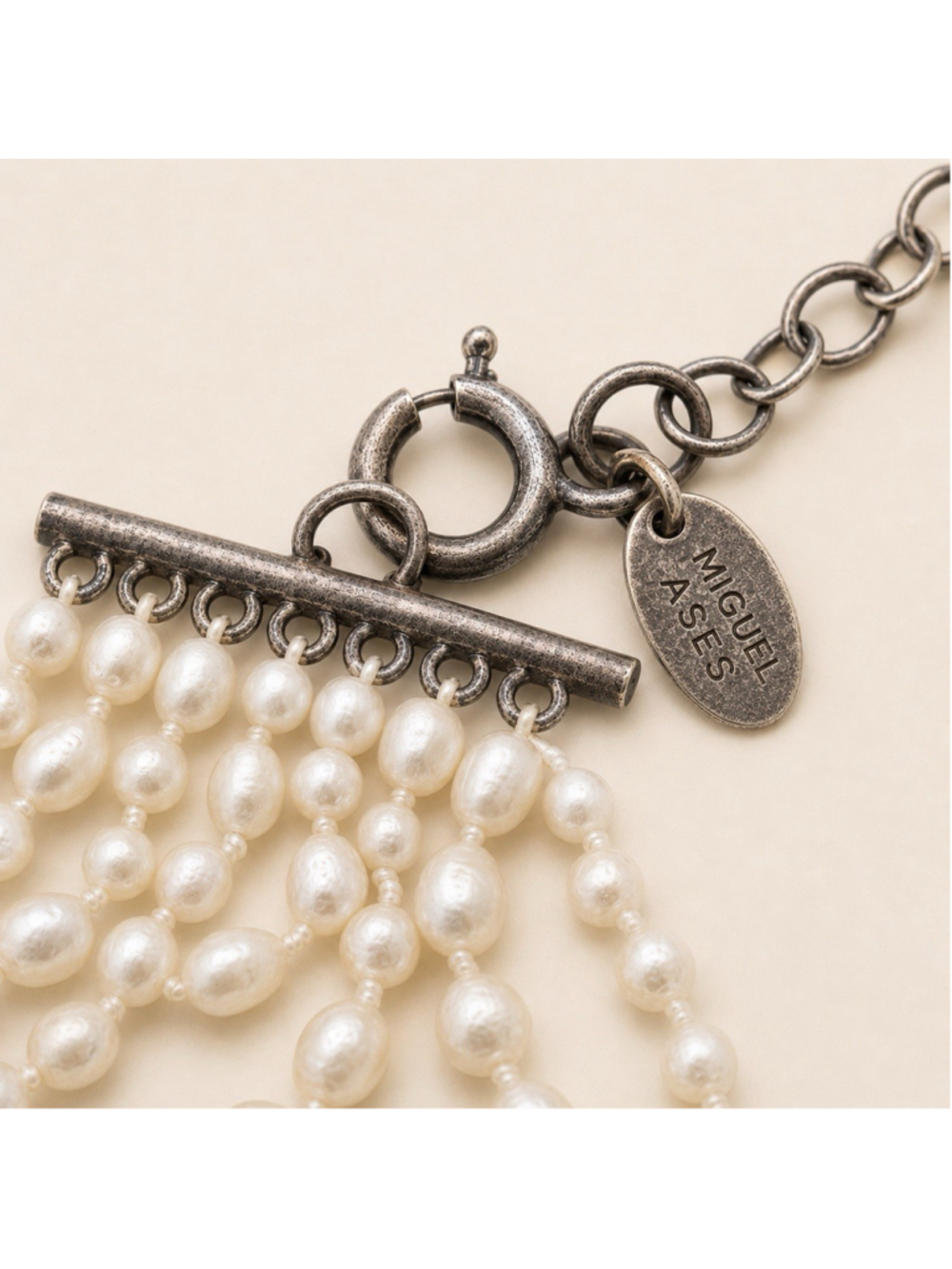 Miguel Ases Faceted Cultured Pearl Necklace Long Gemstones Couture - Picture 4 of 5